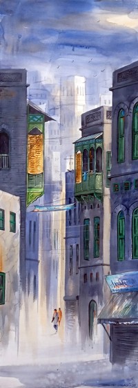 G. N. Qazi, 12 x 36 inch, Acrylic on Canvas, Cityscape Painting, AC-GNQ-087